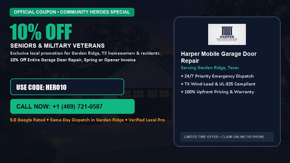 Harper Mobile Garage Door Repair 10% OFF Seniors & Military Veterans in Garden Ridge, TX